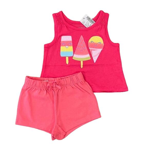 NWT Children's Place Pink W/Sequin Ice Cream Tank & Shorts Outfit - Size 6-9 M - Picture 1 of 9